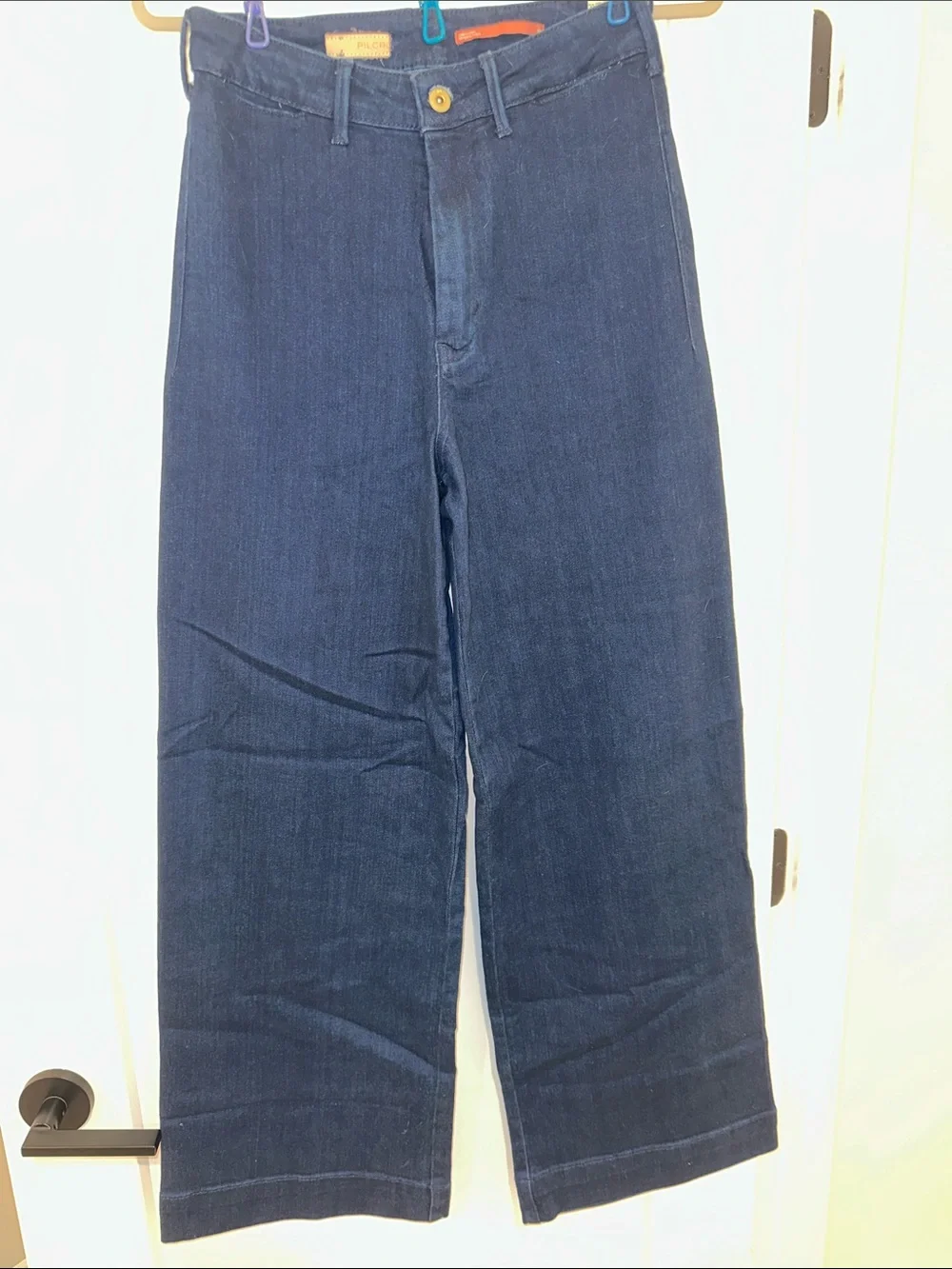 Pilcro Wide Leg Flare Jeans in Dark Blue